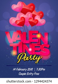 Happy Valentine's Day Party Invitation Card Vector, flyer, banner, poster or greeting card, isolated on blue background, Vector illustration EPS10