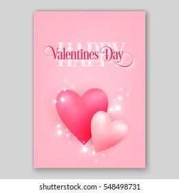 Happy Valentines Day Party Invitation Card Flyer with red, gold and pink hearts