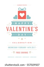 Happy Valentines Day Party Invitation or Poster Vector illustration. Retro typography design. Heart shape love symbol and elements, flyer template.