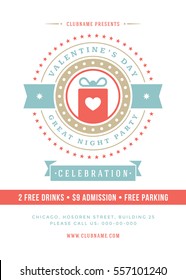 Happy Valentines Day Party Invitation or Poster Vector illustration. Retro typography design. Heart shape love symbol and elements, flyer template.