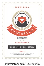 Happy Valentines Day Party Invitation or Poster Vector illustration. Retro typography design. Heart shape love symbol and elements, flyer template.