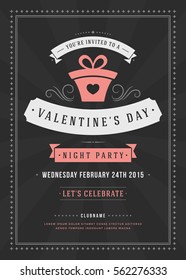 Happy Valentines Day Party Invitation or Poster Vector illustration. Retro typography design. Heart shape love symbol and elements, flyer template.