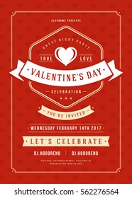 Happy Valentines Day Party Invitation or Poster Vector illustration. Retro typography design. Heart shape love symbol and elements, flyer template.