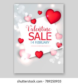 Happy Valentines Day Party Invitation. Red Hearts  Sale Banner