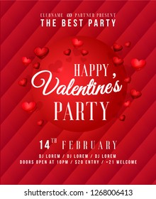 Happy Valentines Day Party Poster. Template of invitation, flyer, poster or greeting card. - Vector