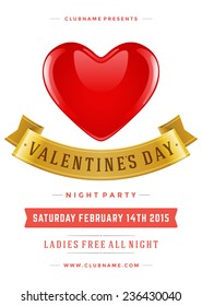 Happy Valentines Day Party Poster Design Template. Typography flyer invitation vector illustration.