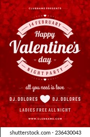 Happy Valentines Day Party Poster Design Template. Typography Flyer Invitation Vector Illustration.