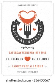 Happy Valentines Day Party Poster Design Template. Typography flyer invitation vector illustration.