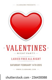 Happy Valentines Day Party Poster Design Template. Typography flyer invitation vector illustration.