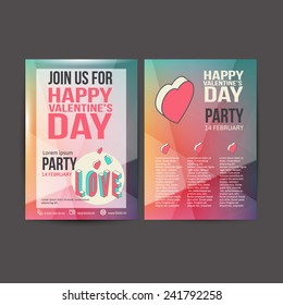 Happy Valentines Day Party Poster Design Template. Typography flyer invitation vector illustration.