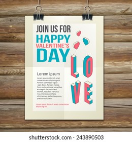 Happy Valentines Day Party Poster Design Template. Typography flyer invitation vector illustration.