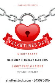 Happy Valentines Day Party Poster Design Template. Typography flyer invitation vector illustration.