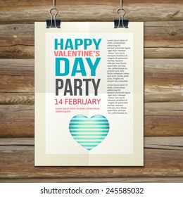 Happy Valentines Day Party Poster Design Template. Typography flyer invitation vector illustration.