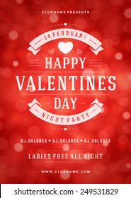 Happy Valentines Day Party Poster Design Template. Typography flyer invitation vector illustration.