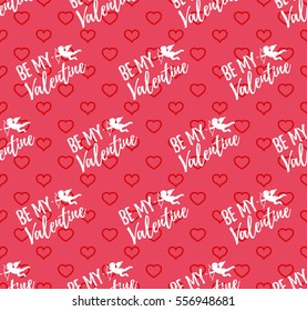 Happy Valentines Day Pattern with hearts, angel and arrow. Vector illustration.