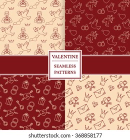 Happy valentine's day pattern set. Valentine seamless pattern. Vector Illustration. Thin line.  Modern minimalistic design.