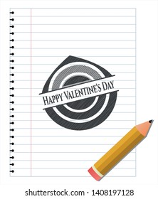 Happy Valentine's Day pencil emblem. Vector Illustration. Detailed.