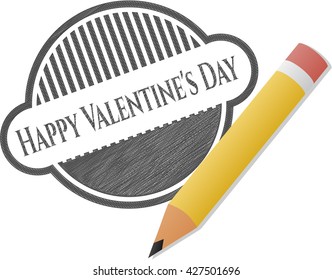 Happy Valentine's Day pencil strokes emblem