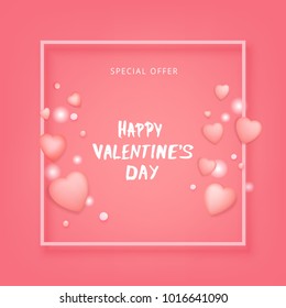 Happy Valentine's Day Phrase on Pink Background. Handwritten Elements for Graphic Design - Banner, Poster, Flyer, Brochure, Card. Vector Illustration.