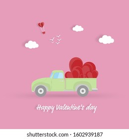 Happy valentines day, Pickup with a heart in valentines background - Vector illustration.