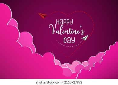 Happy Valentines day pink background with sky model vector illustration.