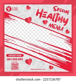 Happy Valentine's Day pink background. Healthy food promotion and shopping valentines day special template