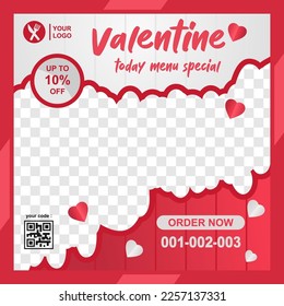 Happy Valentine's Day pink background and hearts. Food menu promotion and shopping special template for February 14th Valentine's Day, special Valentine's Day menu