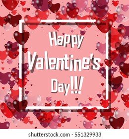 Happy valentines day . Pink Background with ornaments, hearts. Doodles and curls. Vector illustration.