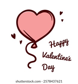 Happy Valentine's Day. Pink balloon. Hand-drawn vector illustration for postcard, banner, poster