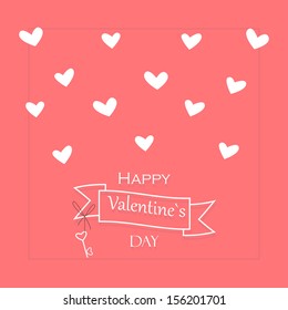 Happy Valentine`s day. Pink card with white hearts.