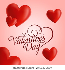 happy valentines day pink card with red love