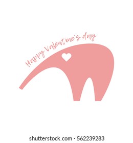 Happy Valentine's Day. Pink elephant with a heart in his eyes.
