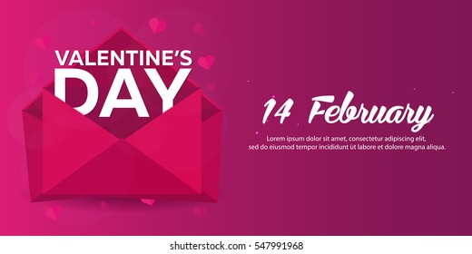 Happy Valentines Day. Pink envelope on pink background. Vector flat illustration