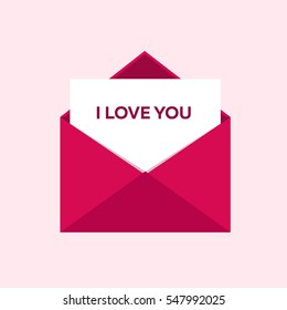 Happy Valentines Day. Pink envelope on pink background. Vector flat illustration