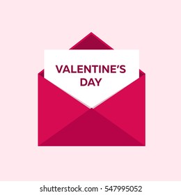 Happy Valentines Day. Pink envelope on pink background. Vector flat illustration