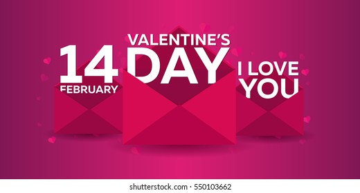 Happy Valentines Day. Pink envelope on pink background. Vector flat illustration