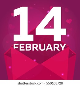 Happy Valentines Day. Pink envelope on pink background. Vector flat illustration