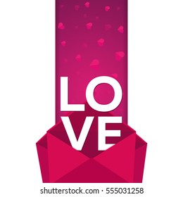 Happy Valentines Day. Pink envelope on pink background. Vector flat illustration