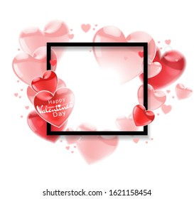 Happy Valentines Day.  Pink flying glossy balloons  on a white background. Place for your greeting text. Vector  illustration.