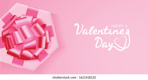 happy valentines day pink greeting card with text and gift
