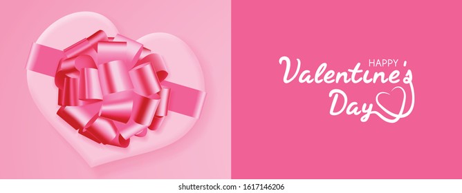 happy valentines day pink greeting card with text and gift