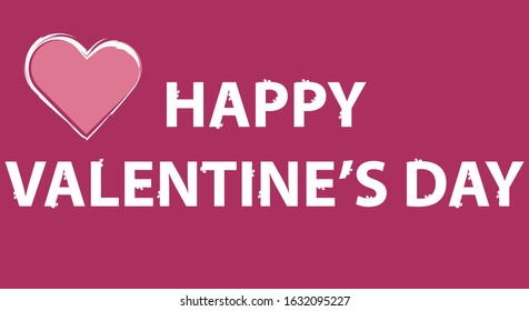 Happy valentine's day with pink heart. Simple love symbol, icon and text.
