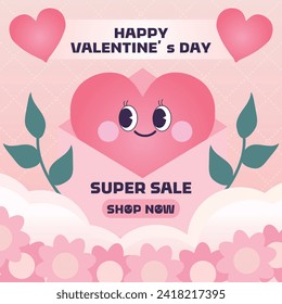 Happy Valentine's Day (Pink Heart Background Vector Illustration Template)