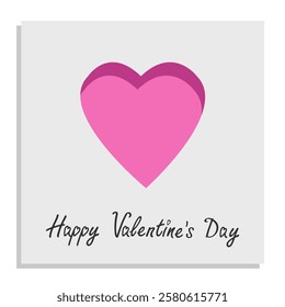 Happy Valentines Day. Pink heart. Valentine paper hearts. Paper heart effect. Love sign symbol. Simple shape. Greeting card template. Cute graphic object. Flat design. White background. Vector