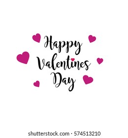 Happy valentines day with pink hearts and white background