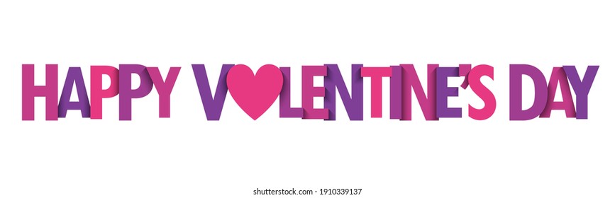 HAPPY VALENTINE'S DAY pink and purple vector typography banner with heart symbol isolated on white background