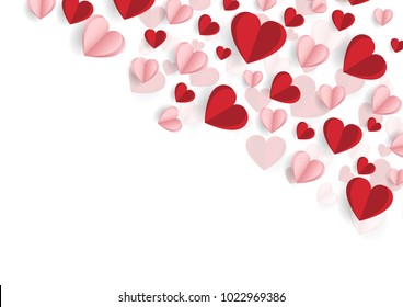 Happy Valentines Day. Pink and red hearts on a white background. wedding card, wallpaper. Vector illustration 