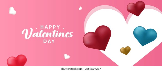 Happy Valentines Day Pink, Red, Blue, Gold Hearts, Romantic
