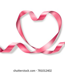 Happy Valentine's Day. Pink Ribbon Heart on white background. 