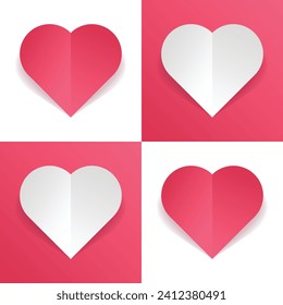Happy Valentine's Day pink and white papercut style vector Hearts in contrast background with soft and cute colors